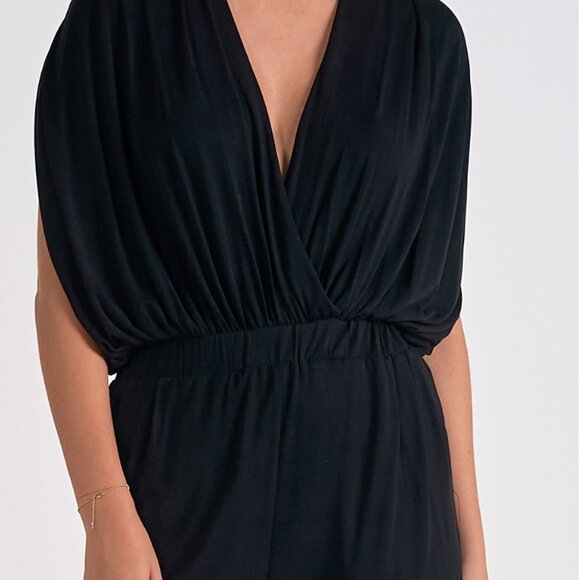 Elan Black V-neck Jersey stretch Jumpsuit - Picture 2 of 9